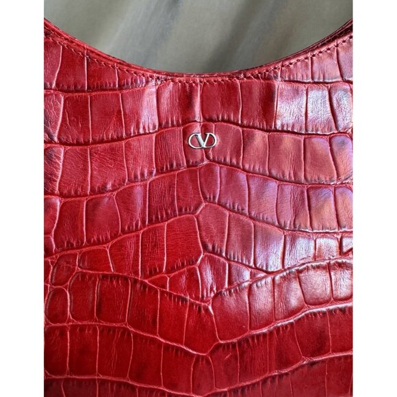 Valentino Vintage Red Croc Embossed Minimalist Shoulder Bag Medium - Picture 4 of 16